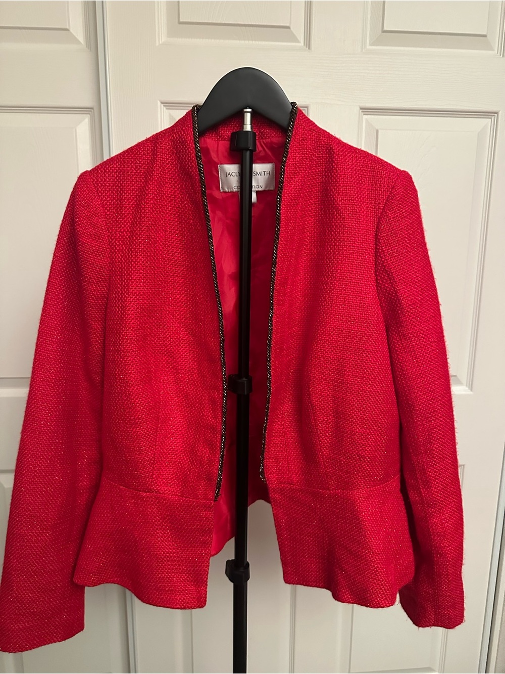 Jaclyn Smith Red Open-Front Textured Blazer, sz Large